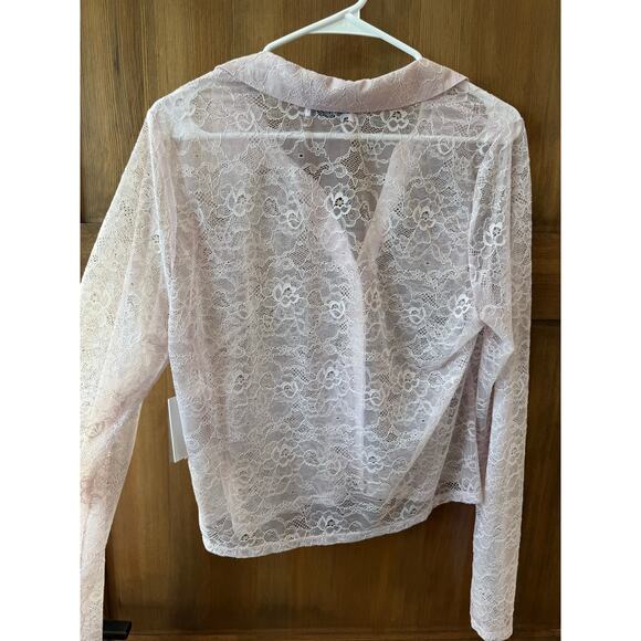 NWT Tinsel Women’s Pink Lace Sheer Long Sleeve Button Blouse Top Large Boho - Picture 8 of 9
